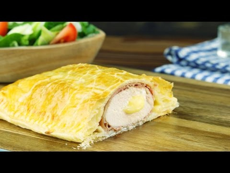 Eine Tasche, die voller nicht sein könnte: Hähnchen im Blätterteig.