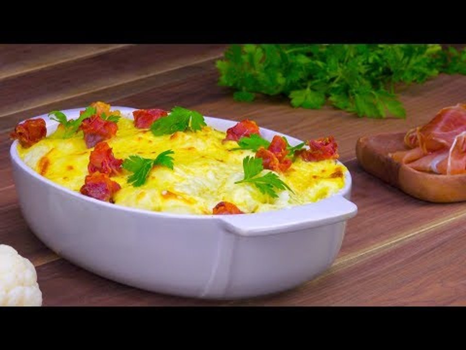 Ein Auflauf Rezept mit Blumenkohl und Serranoschinken, das jeder gebacken bekommt.