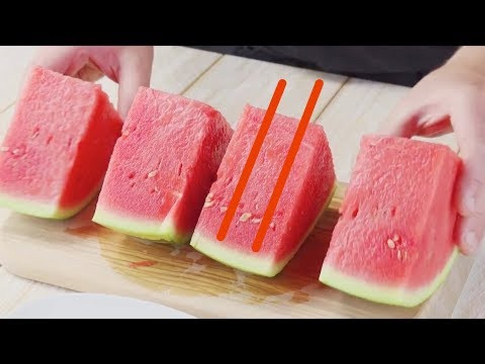 Die Melone MUSS in so fette Stücke geschnitten werden!