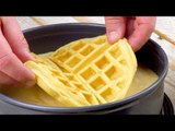 Nimm 3 Waffeln und drücke sie fest in den Teig! Warum?...