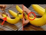 Genialer Alltagstrick: Er schlitzt 3 Bananen auf. Darum solltest du das auch tun!