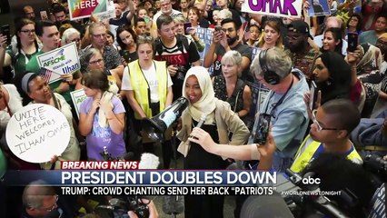 Trump does about-face, defending supporters' chants at reelection rally