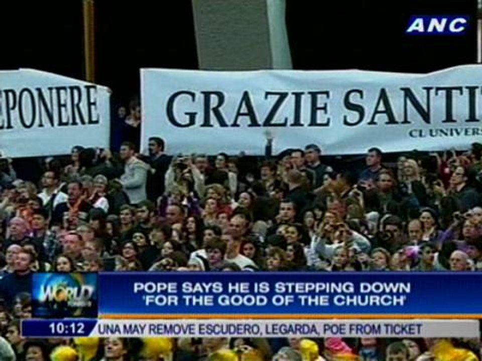 Pope says he is stepping down 'for the good of the Church'
