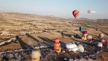 Kapadokya balon festivalini 100 bin turist takip etti...Farklı figürlerdeki balonlar havadan görüntülendi