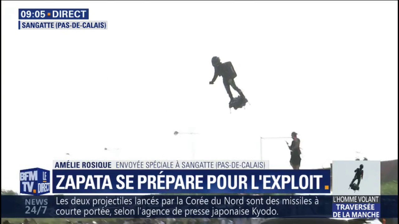 Franky Zapata s'envole pour sa traversée de la Manche à bord de son Flyboard