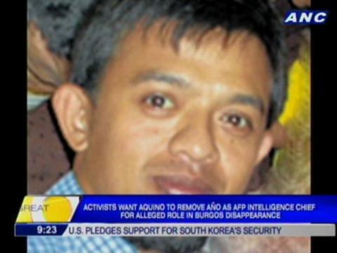 Activists want Aquino to remove Año as AFP intelligence chief for alleged role in Burgos disappearance