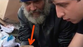 Homeless Man's Jaw Drops When He Sees What's In The Magician's Hand