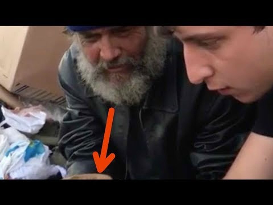 Homeless Man's Jaw Drops When He Sees What's In The Magician's Hand