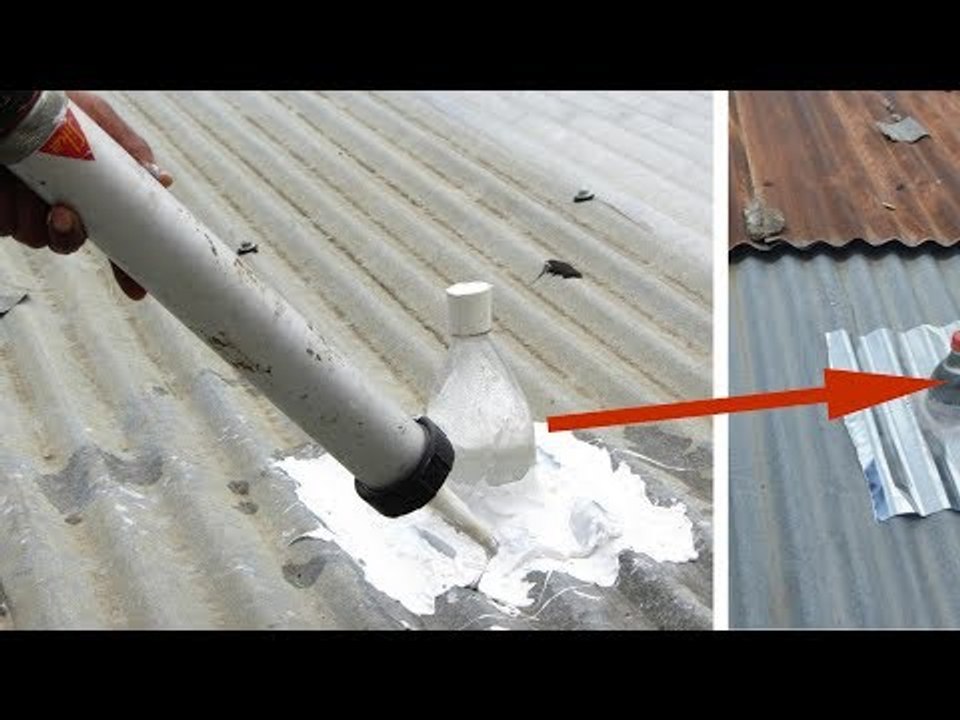 Il colle la bouteille sur le toit. Ses voisins sont sidérés quand ils voient ça.