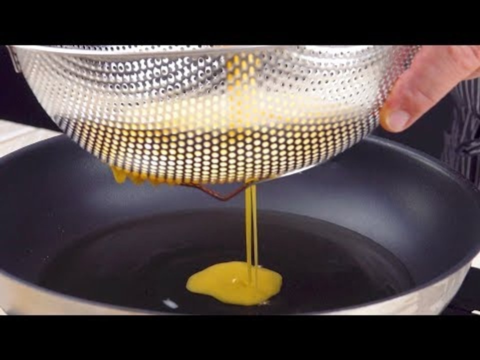 Pass 3 Eggs Through The Sieve – Use A Chopstick To Help!