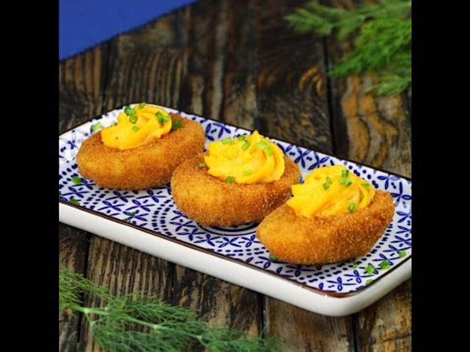 Recette : Pané d'oeufs  mimosa. Ça croustille avant de fondre sous la dent