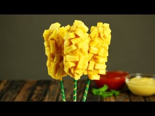 Uma novidade dourada: Espeto de salsicha e batata frita