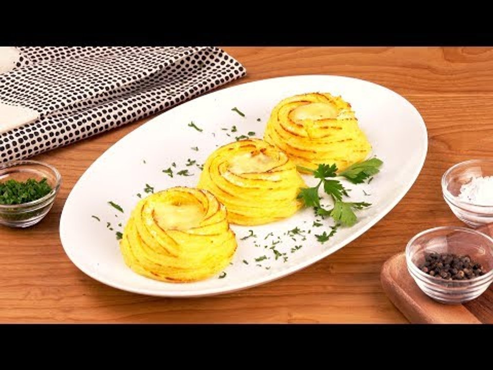 Ninhos de batata recheados com queijo e bacon