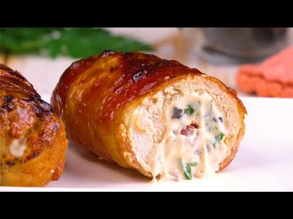 Frango recheado com molho barbecue