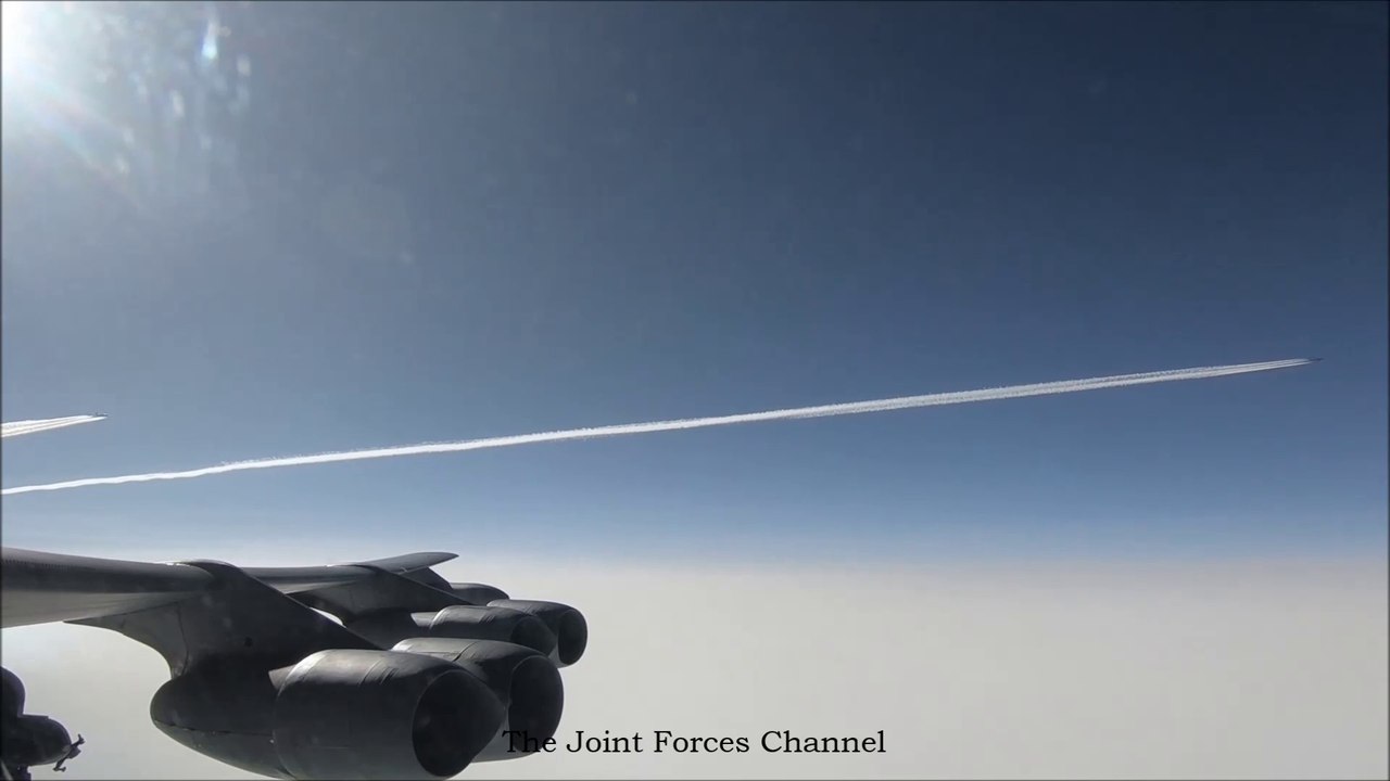 Rare Five B-52s Flying In A Formation Escorted By F-16s