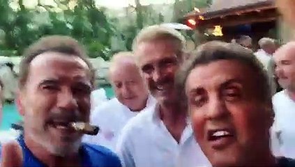 Arnold Schwarzenegger & Dolph Lundgren at Sylvester Stallone's 73rd birthday