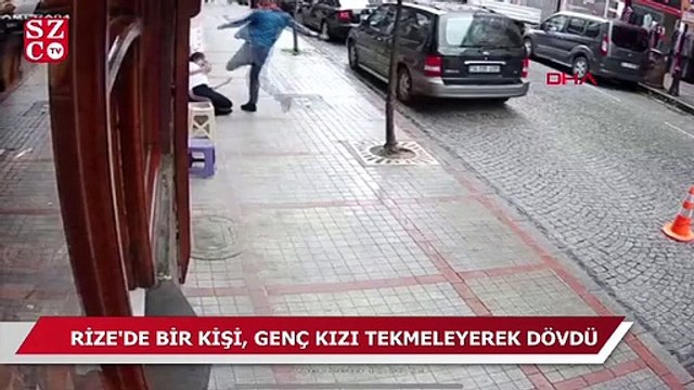 Rize'de bir genç kıza sokak ortasında tekmeli dayak!