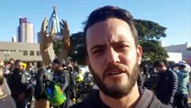 Oração pela saúde de Hugo dos Santos marca manifestação de motoboys, em Cascavel