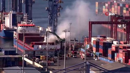 Ambarlı Limanında bir gemi alev aldı