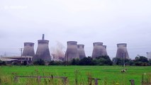 Power station cooling tower is demolished in the north of England