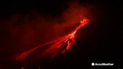 Mount Etna's eruptions light up the night sky