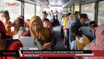 Idul Fitri, Warga Antre Mengular Naik Bus Wisata Gratis