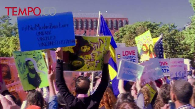 Larang Warga 7 Negara Masuk Amerika, Umat Islam Unjuk Rasa