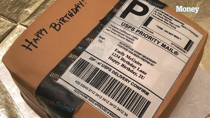This husband gifted his wife an Amazon package shaped birthday cake