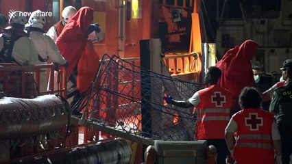 Rescued migrants brought by ship to Almeria, Spain