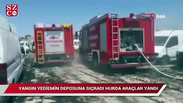 Anız yangını yediemin deposuna sıçradı, hurda araçlar yandı