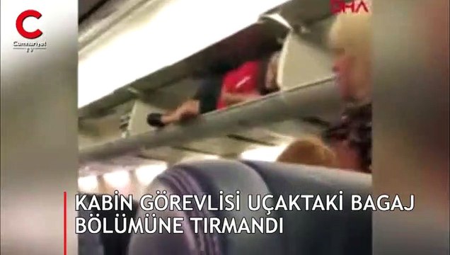 Kabin görevlisi bagaj bölümüne tırmandı... Havayolu şirketinden açıklama geldi