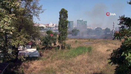 E-5 kenarında çıkan yangın sürücülere zor anlar yaşattı