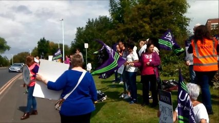 Striking workers outside Blackpool Victoria Hospital