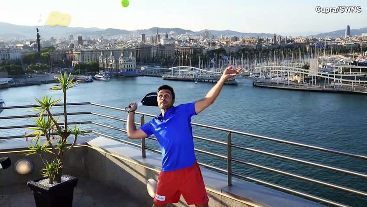 Sports Star Hits a Tennis Ball Off 120 Foot Rooftop Through a Car’s Sunroof Below