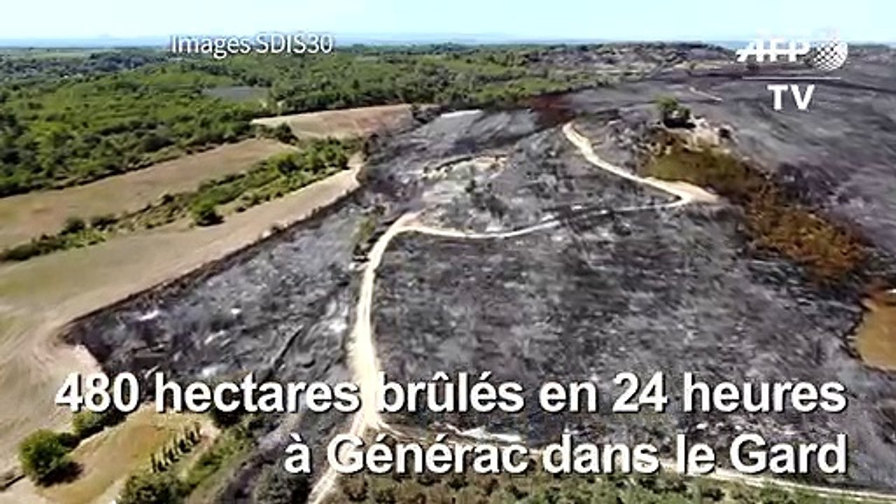 Incendies dans le Gard: images aériennes des dégâts