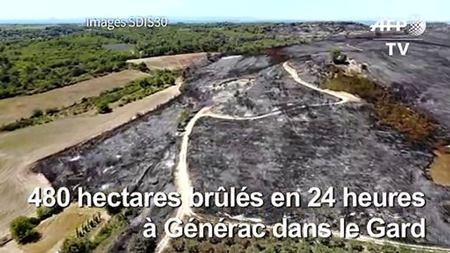 Incendies dans le Gard: images aériennes des dégâts
