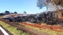 Área de vegetação rasteira é tomada pelas chamas ao lado do kartódromo