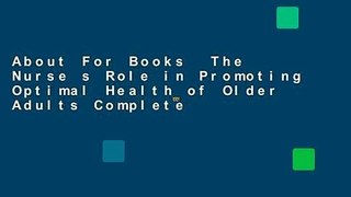 About For Books  The Nurse s Role in Promoting Optimal Health of Older Adults Complete