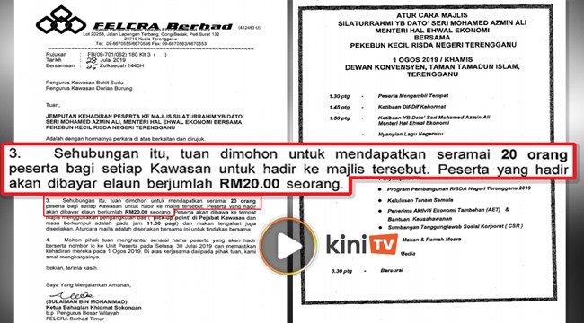 Felcra perjelas tawaran RM20 pada peserta program Azmin