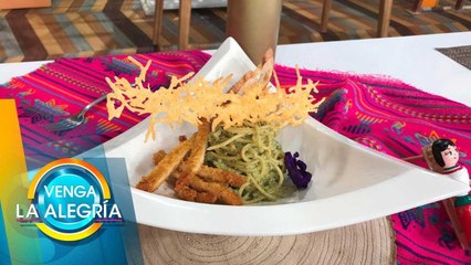 ¡Espagueti con salsa de pepita de calabaza y milanesa! | Venga La Alegría