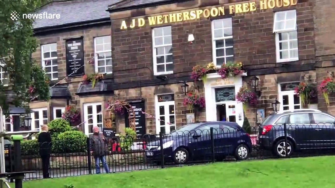 Derbyshire's overflowing rivers turn pathways into a stream after being hit by severe rainfall