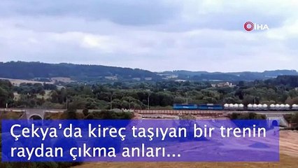 Çekya'da bir yük treninin raydan çıkma anları...