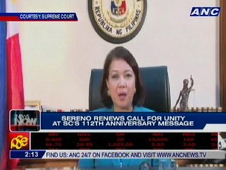 Sereno renews call for unity in SC 112th anniversary message