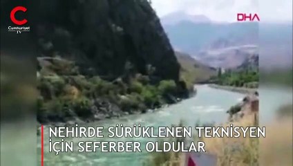 Nehirde sürüklenen teknisyeni kurtarmak için seferber oldular