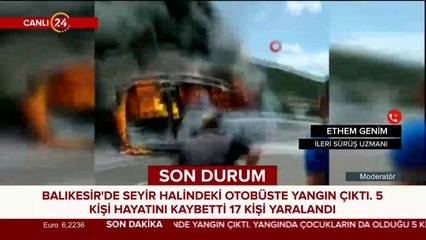 Balıkesir'de seyir halindeki otobüste yangın