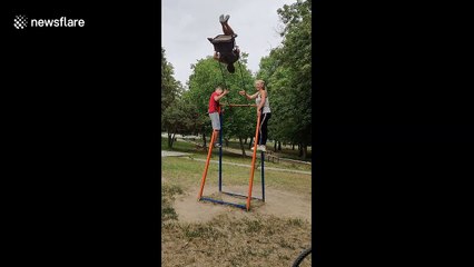 Moldovan kids start a 'revolution' in the playground by spinning fully on swing