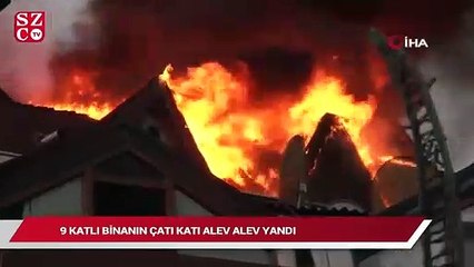 Tải video: 9 katlı binanın çatı katı alev alev yandı