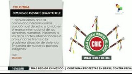 Colombia: Consejo Regional repudia asesinato de Efraín Yatacue