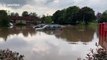 Cars float in water at Grangemouth Premier Inn car park in Scotland amid heavy flooding after severe thunderstorm