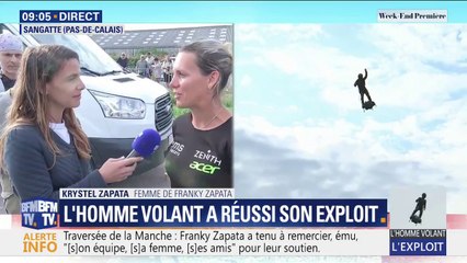 "La pression va retomber (...) On va fêter ça avec l'équipe." La femme de Franky Zapata réagit l'exploit de son mari